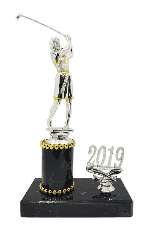 Golfstatuett i 3 størrelser med årstall, dame og herre