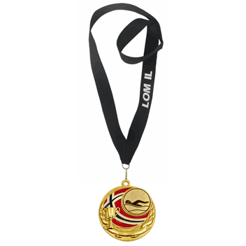 Rødstrupe medalje med tekst på bånd 50 mm.