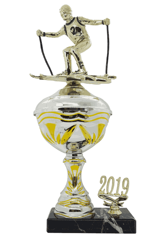 Gullstrupen pokal i 5 størrelser med årstall for alpint