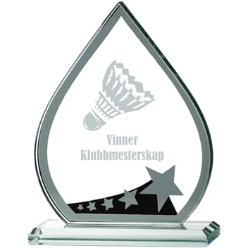 Sting badminton glasstatuett i 3 størrelser