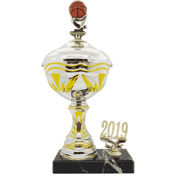 Gullstrupen pokal i 5 størrelser med årstall for basketball
