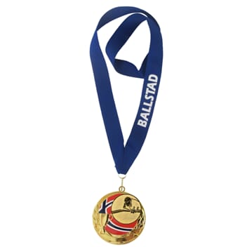Rødstrupen medalje med tekst på bånd og biljardmotiv