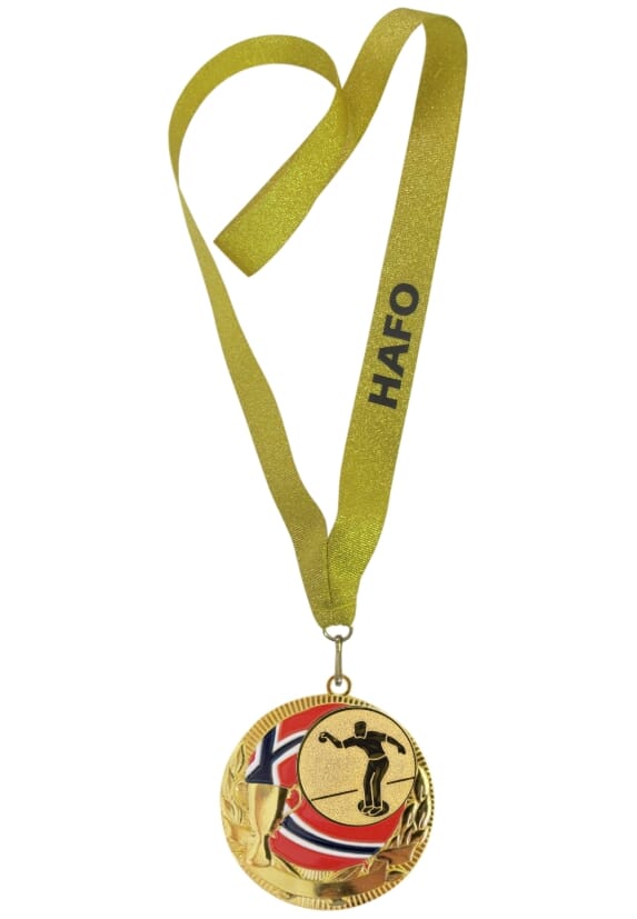 Rødstrupen medalje med tekst på bånd og bocciamotiv