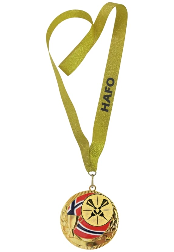 Rødstrupen medalje med tekst på bånd og dartmotiv