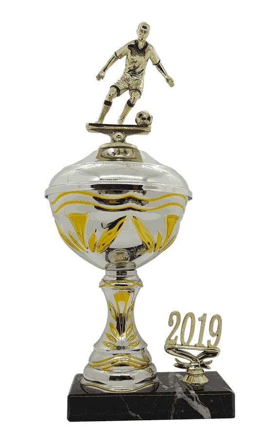 Gullstrupen pokal i 5 størrelser med årstall for fotball