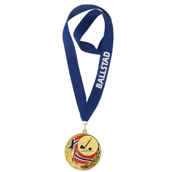 Rødstrupen medalje med tekst på bånd og golfmotiv