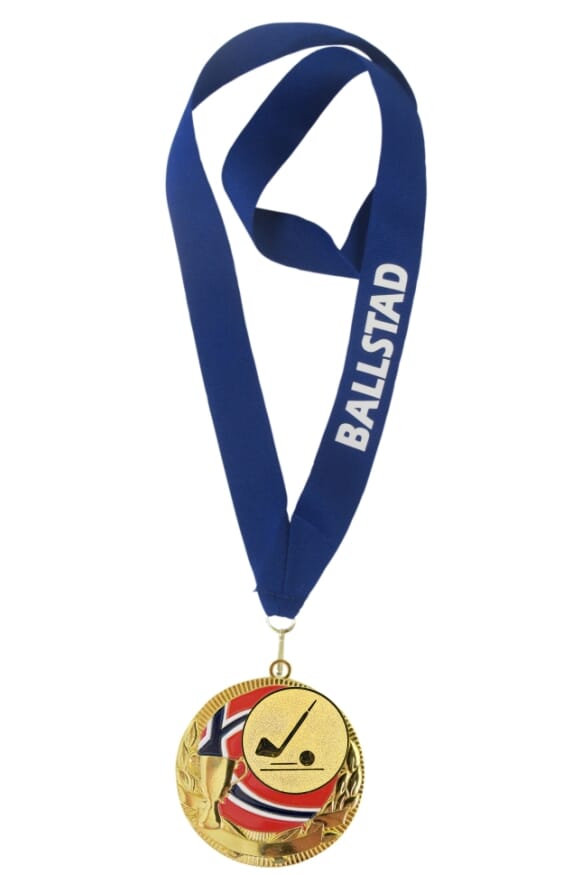 Rødstrupen medalje med tekst på bånd og golfmotiv