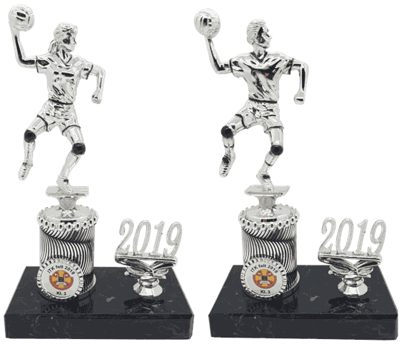 Handballstatuetter i 4 størrelser med årstall, dame og herre