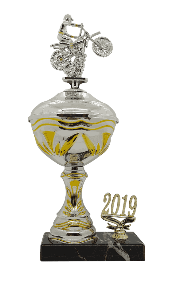 Gullstrupen pokal i 5 størrelser med årstall for cross