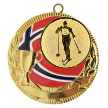 Rødstrupen medalje med skimotiv