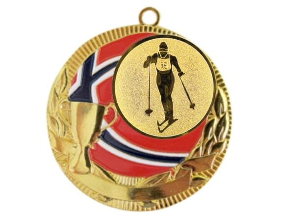 Rødstrupen medalje med skimotiv