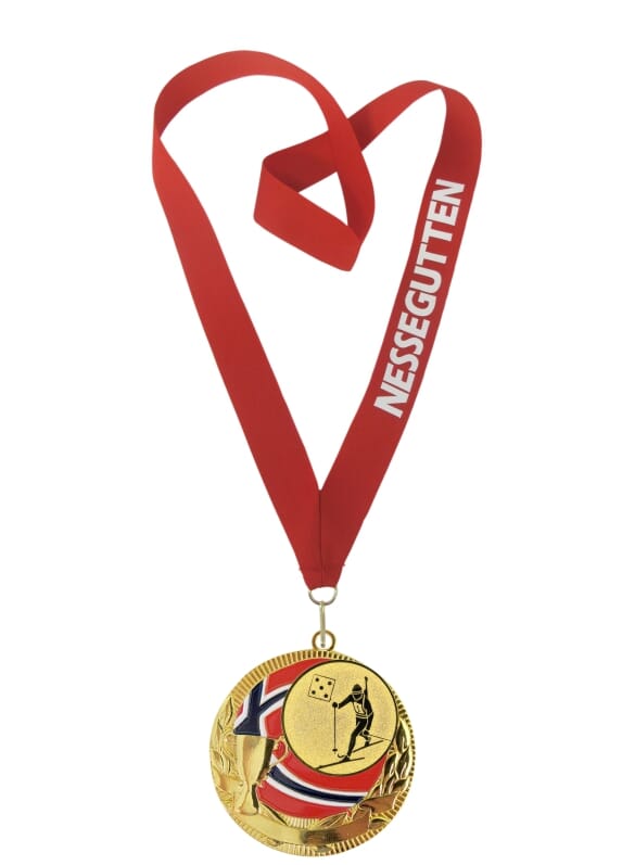 Rødstrupen medalje med tekst på bånd og skiskyttermotiv