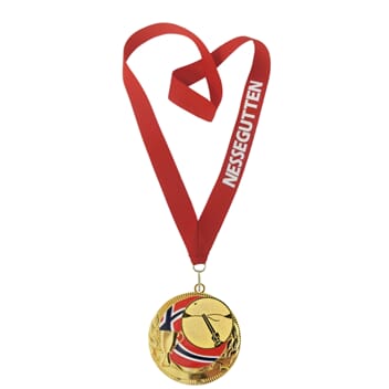 Rødstrupen medalje med tekst på bånd og skytemotiv