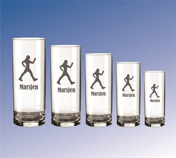 Trine glass i 5 størrelser med turmarsjmotiv