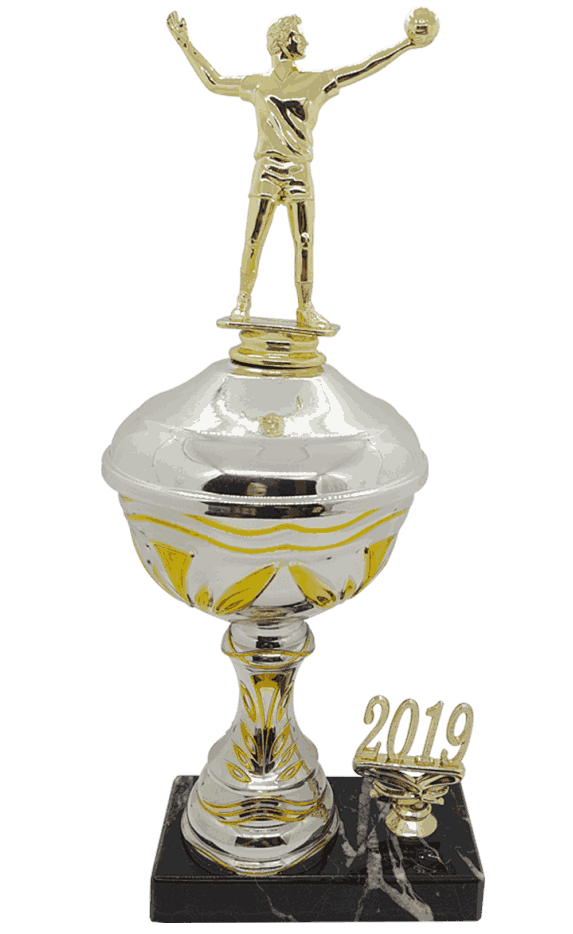 Gullstrupen pokal i 5 størrelser med årstall for volleyball