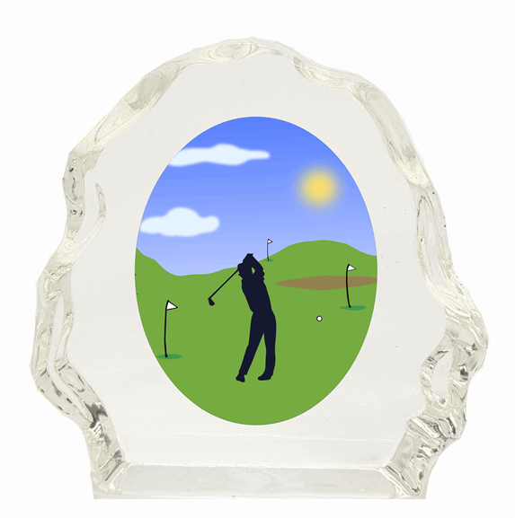 Glassblokk med golfmotiv i 4 størrelser