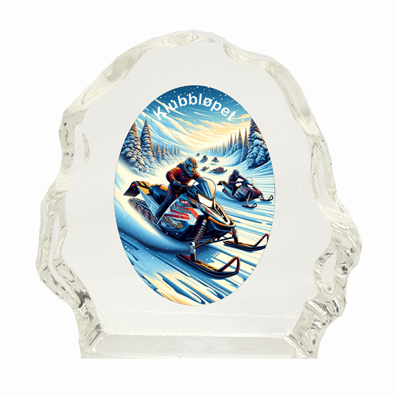 Glassblokk med snøscooter i 4 størrelser