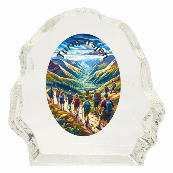 Glassblokk med  turmarsjmotiv i 4 størrelser