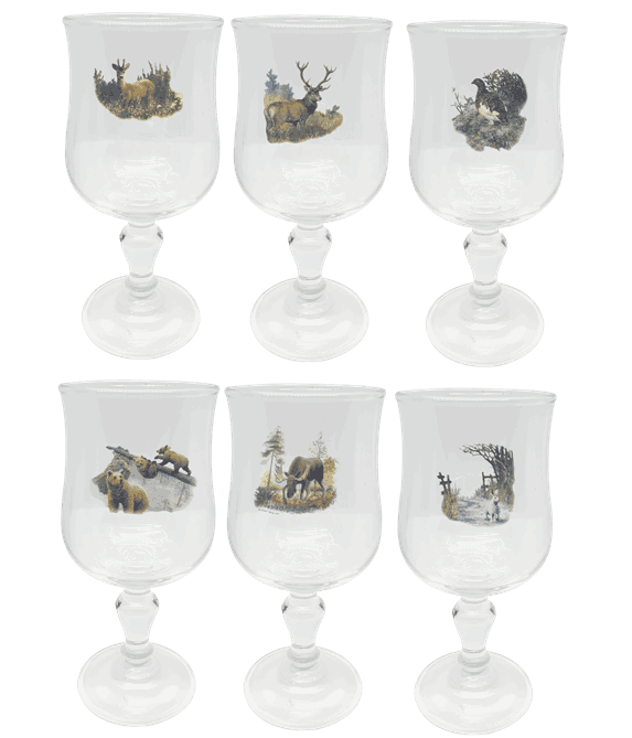 Rødvinsglass 18 cl. med norske dyr 6 pk.